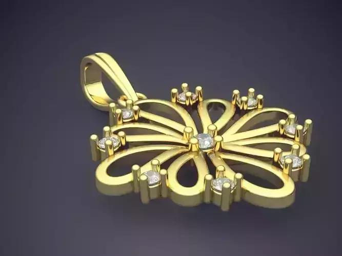 Flower Shape Pendant With Diamonds 3D print model