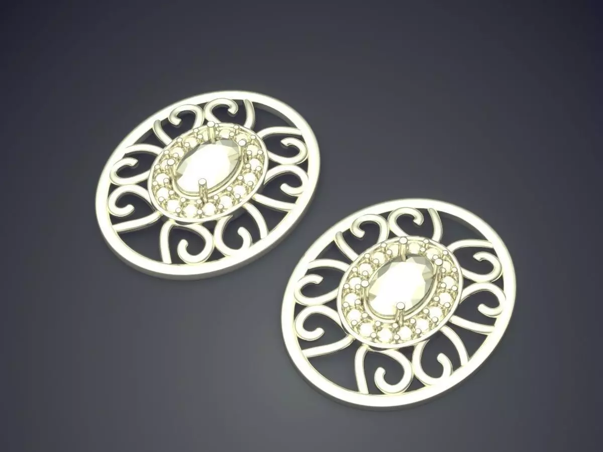 Earrings pair of gold plated 3D print model_1