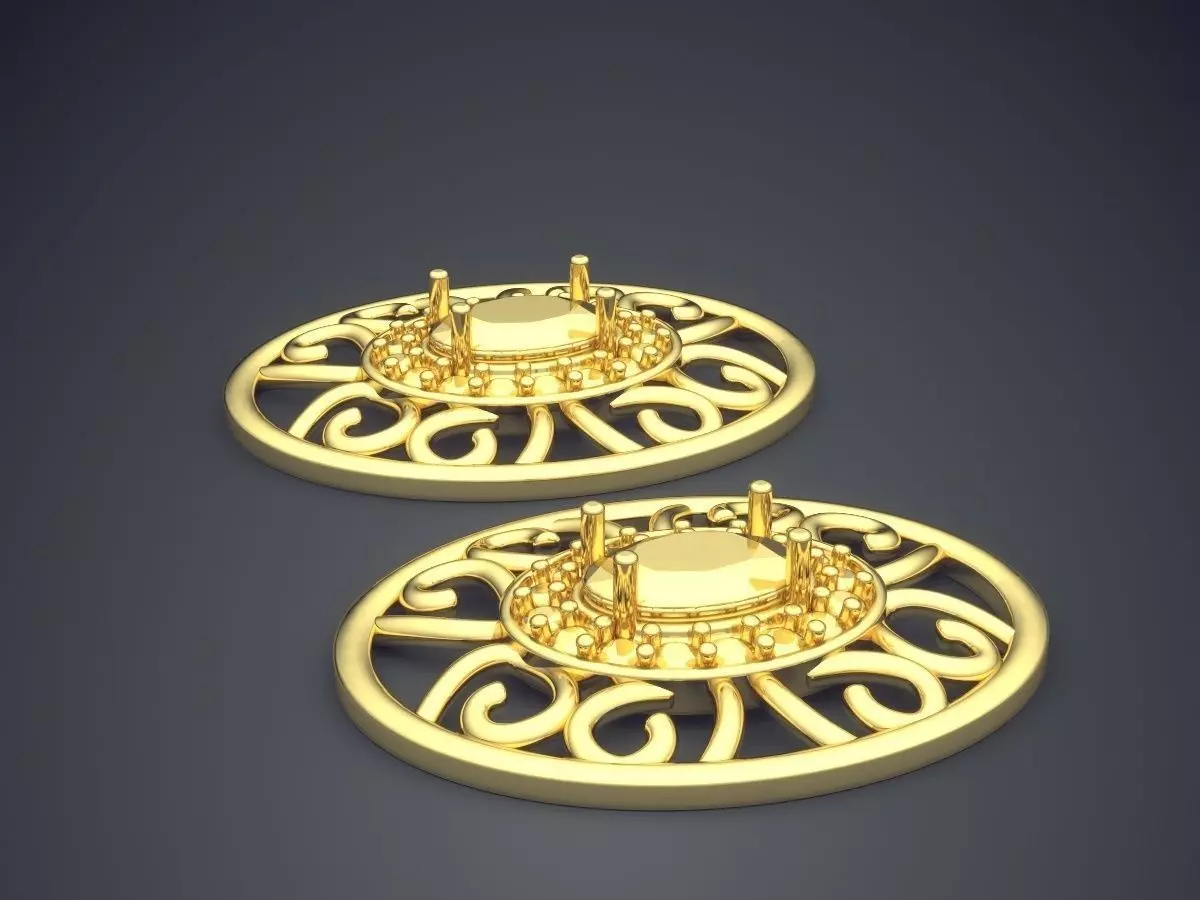 Earrings pair of gold plated 3D print model_3