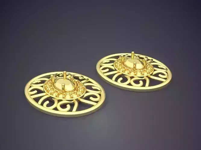 Earrings pair of gold plated 3D print model