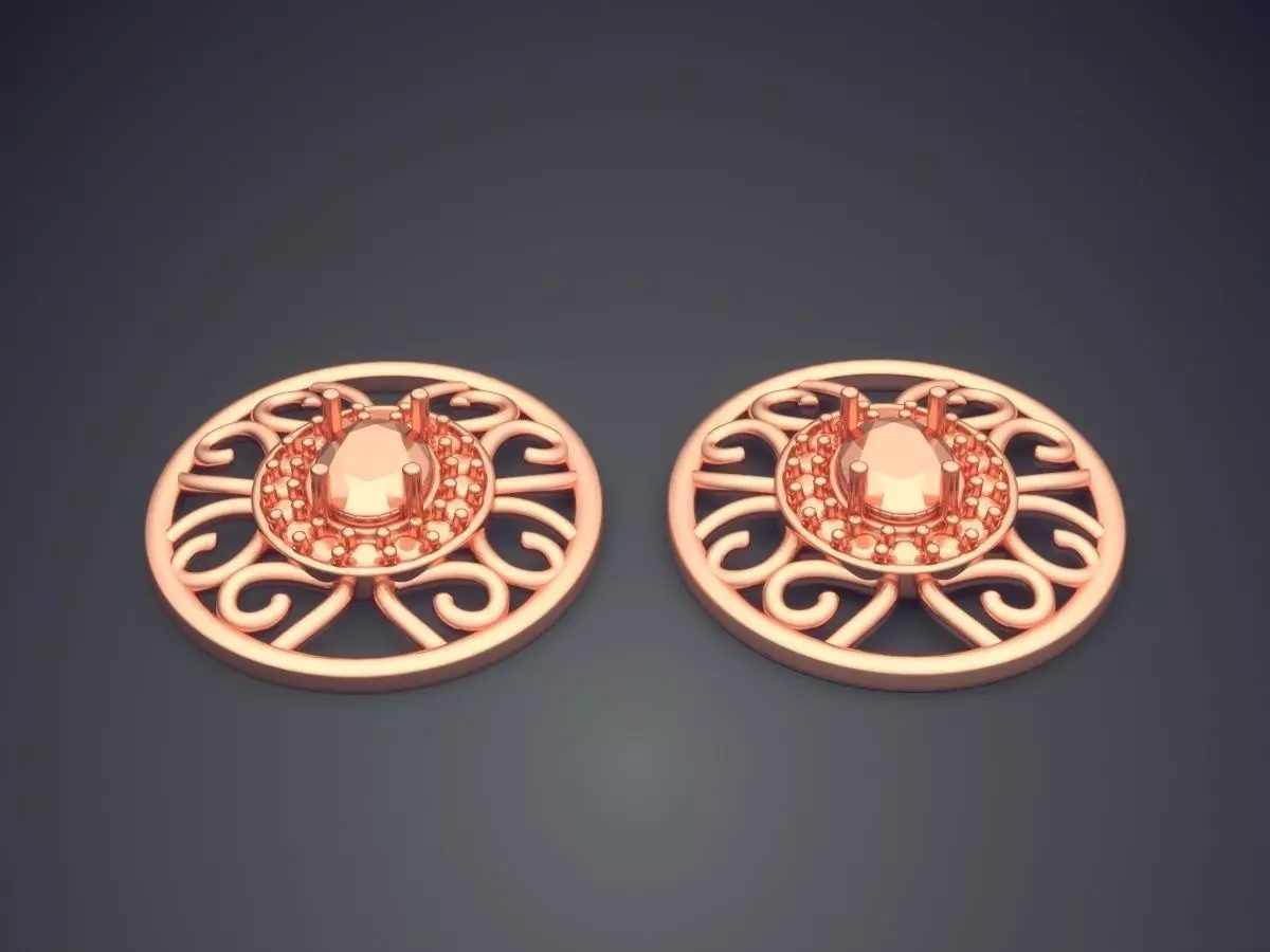 Earrings pair of gold plated 3D print model_2