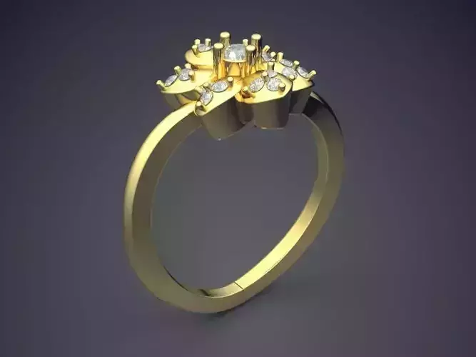 Flower-shaped Ring With Diamonds FR-31 3D print model