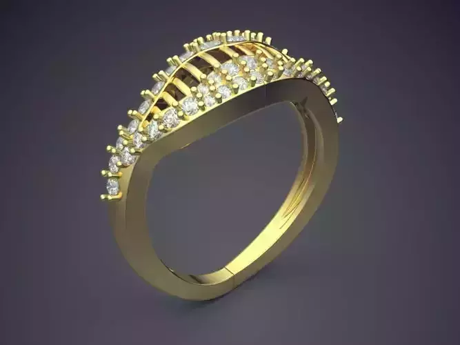 Curved Ring With Diamonds FR-016 3D print model