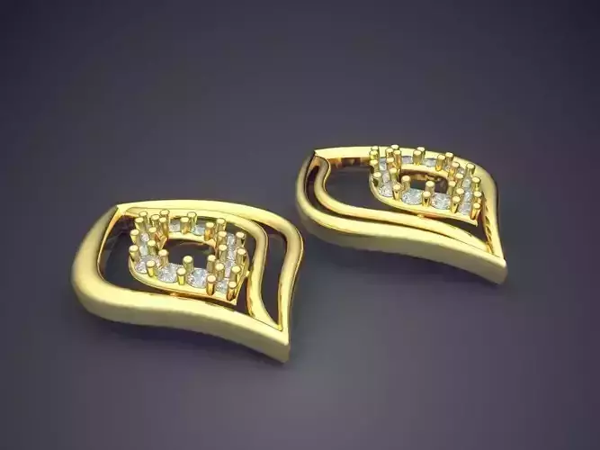 Earrings pair of gold with diamonds 3D print model