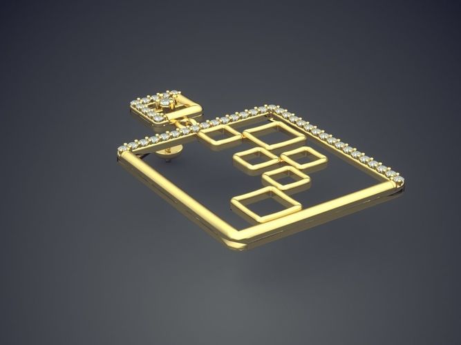 Square Shape Pendant With Diamonds E-1 3D print model