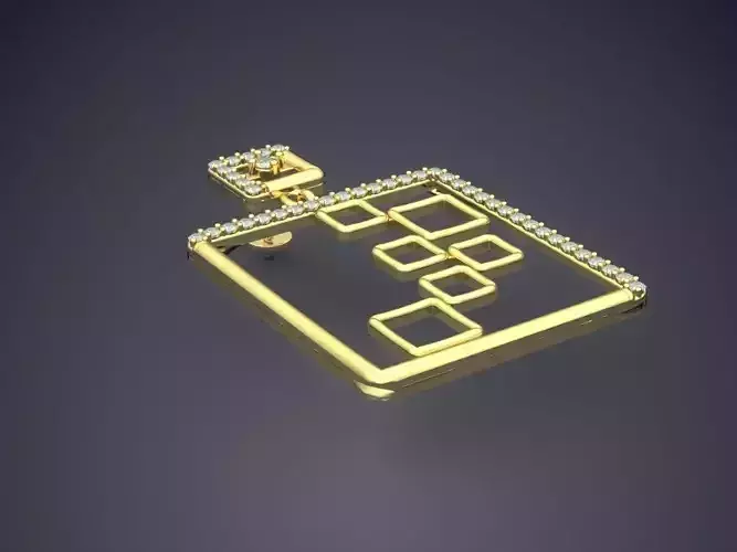 Square Shape Pendant With Diamonds E-1 3D print model