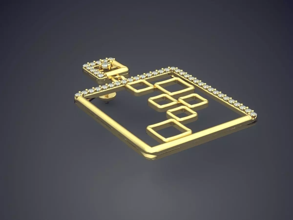 Square Shape Pendant With Diamonds E-1 3D print model_0