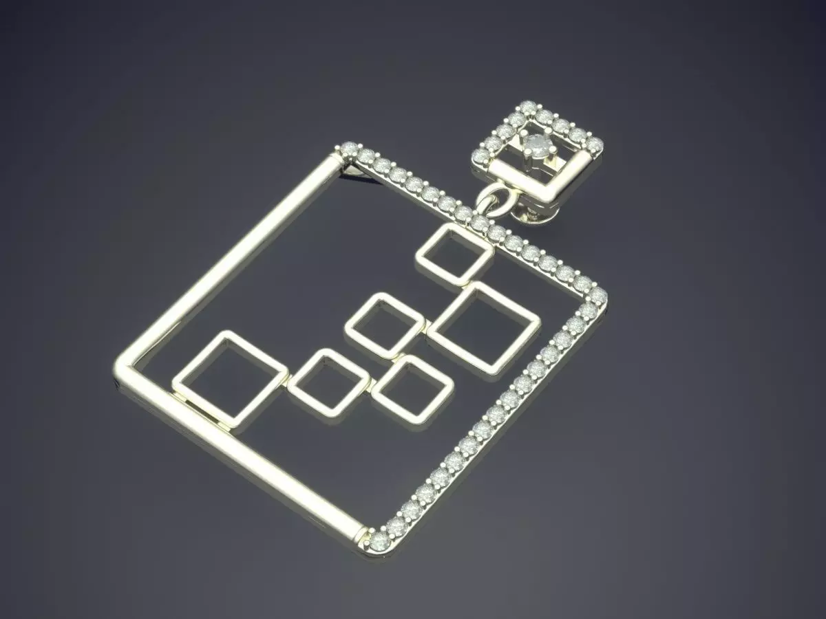 Square Shape Pendant With Diamonds E-1 3D print model_1