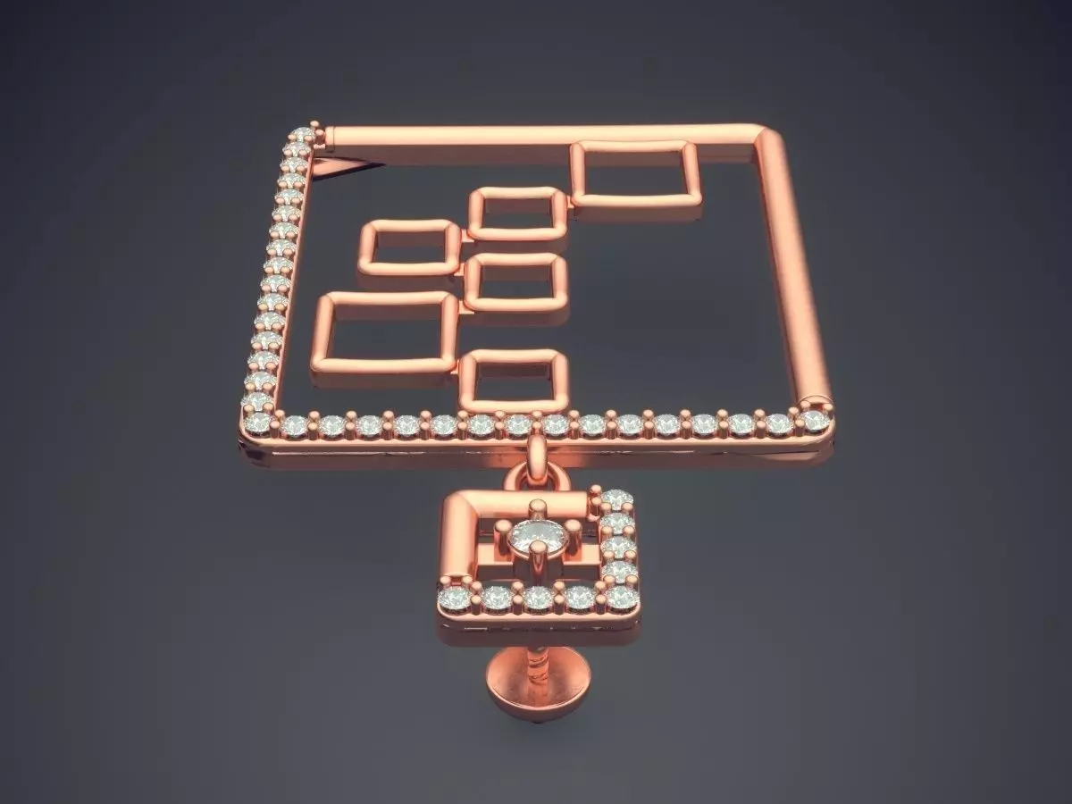 Square Shape Pendant With Diamonds E-1 3D print model_2
