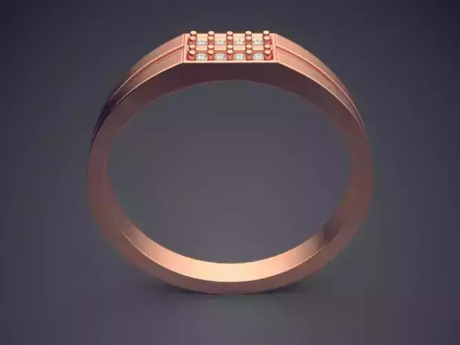 Engraved Curved Ring With Diamonds CRGR033