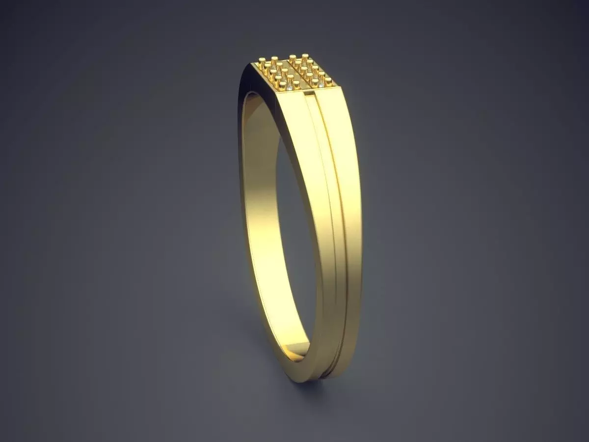 Engraved Curved Ring With Diamonds CRGR033 3D print model_3