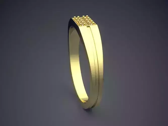 Engraved Curved Ring With Diamonds CRGR033