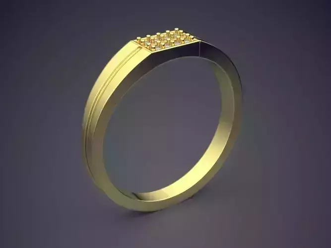 Engraved Curved Ring With Diamonds CRGR033