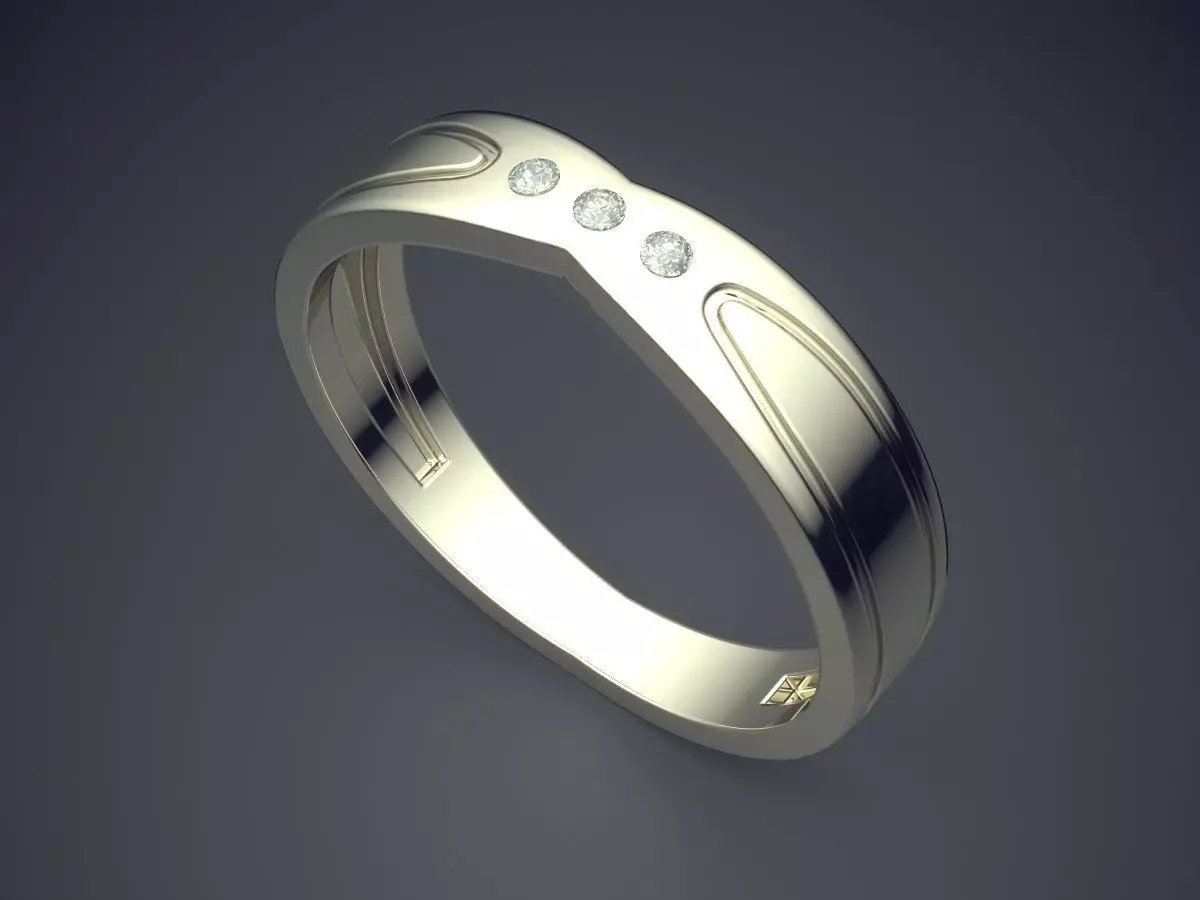Engraved Ring With Few Diamonds CRGR021 3D print model_1
