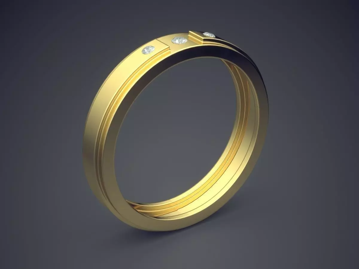Engraved Ring With Few Diamonds CRGR020 3D print model_0