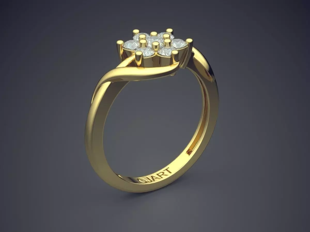Flower-Shaped Ring With Diamonds Gjart A-555 3D print model