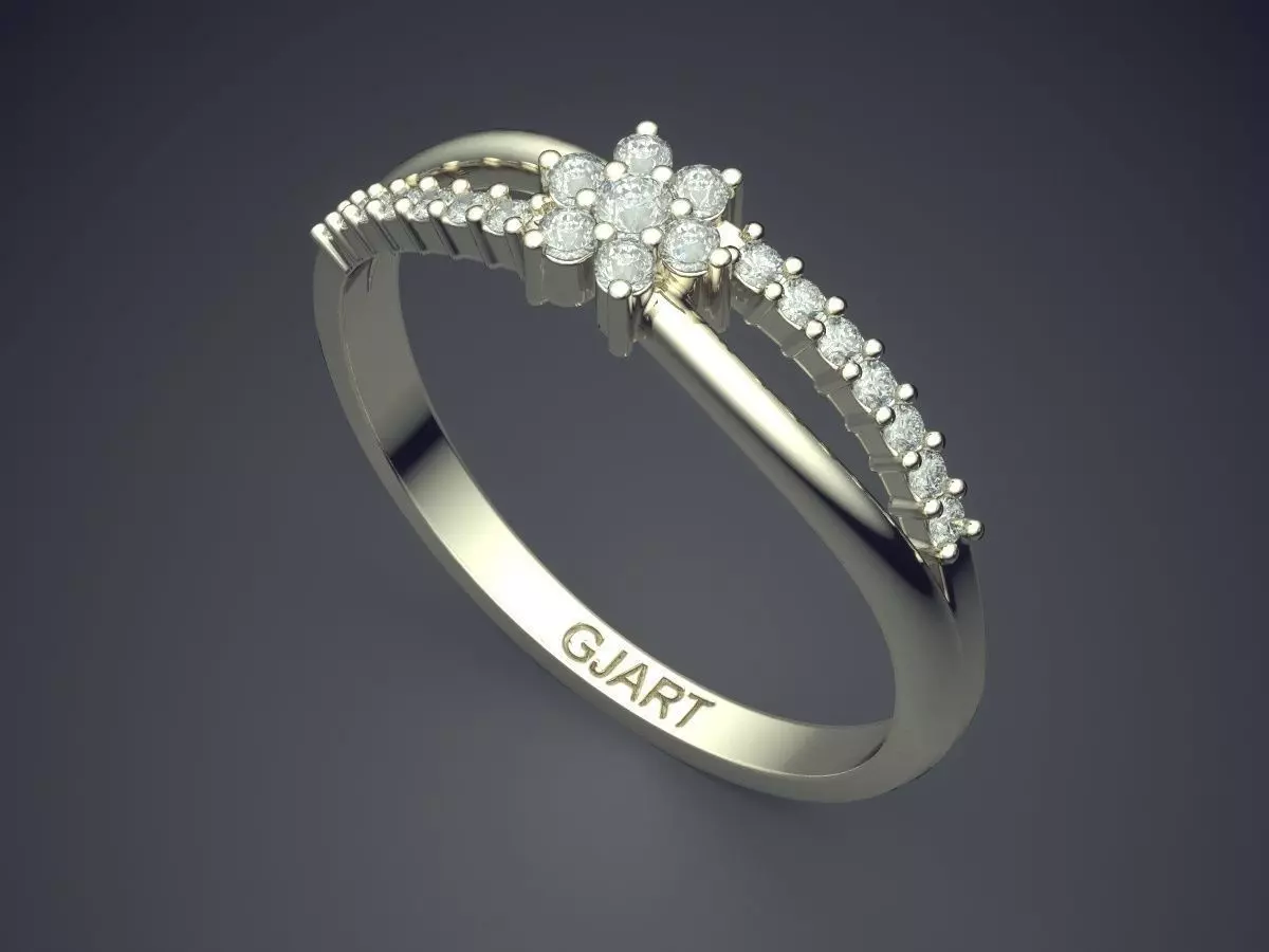 Flower-shaped Ring With Diamonds Gjart A-543 3D print model_1