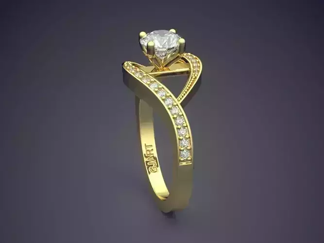 Unique Curved Engagement Ring With Diamonds A-53