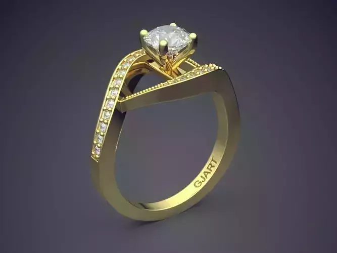 Unique Curved Engagement Ring With Diamonds A-53 3D print model