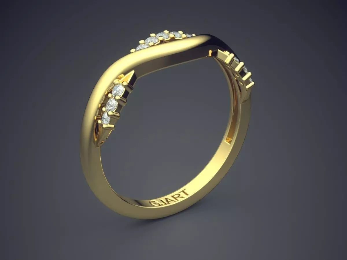 Curved Ring With Diamonds Gjart A-522 3D print model_0