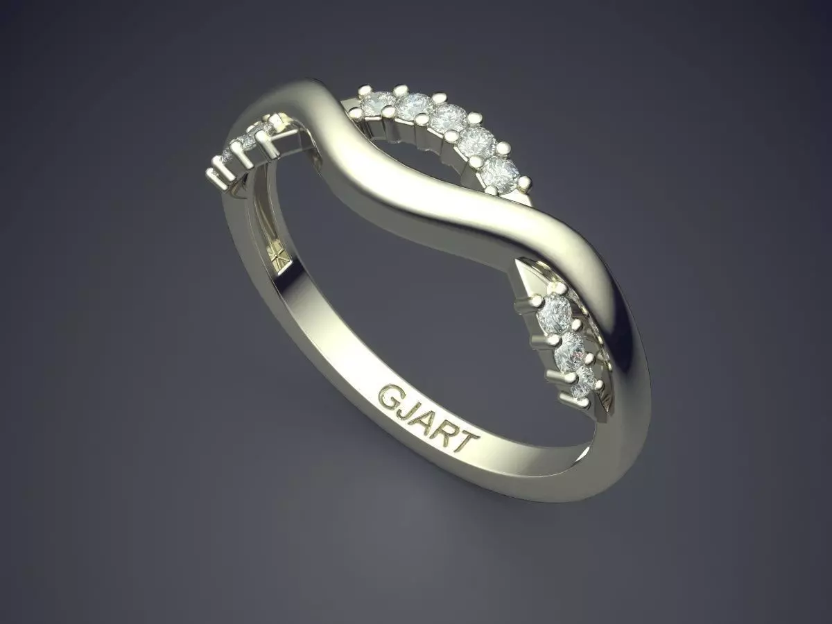 Curved Ring With Diamonds Gjart A-522 3D print model_1