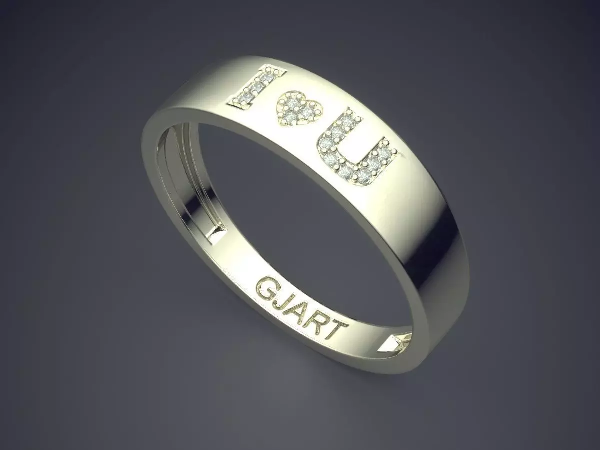 Engraved I Love You Ring With Diamonds Gjart A-470 3D print model_1