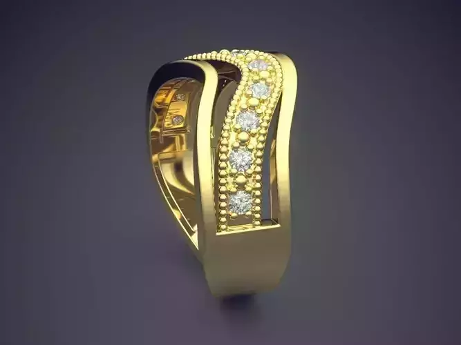 Unique Curved Ring With Diamonds Gjart A-469