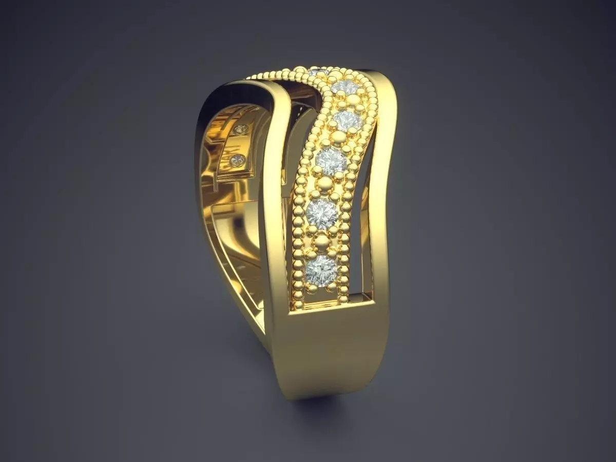 Unique Curved Ring With Diamonds Gjart A-469 3D print model_3