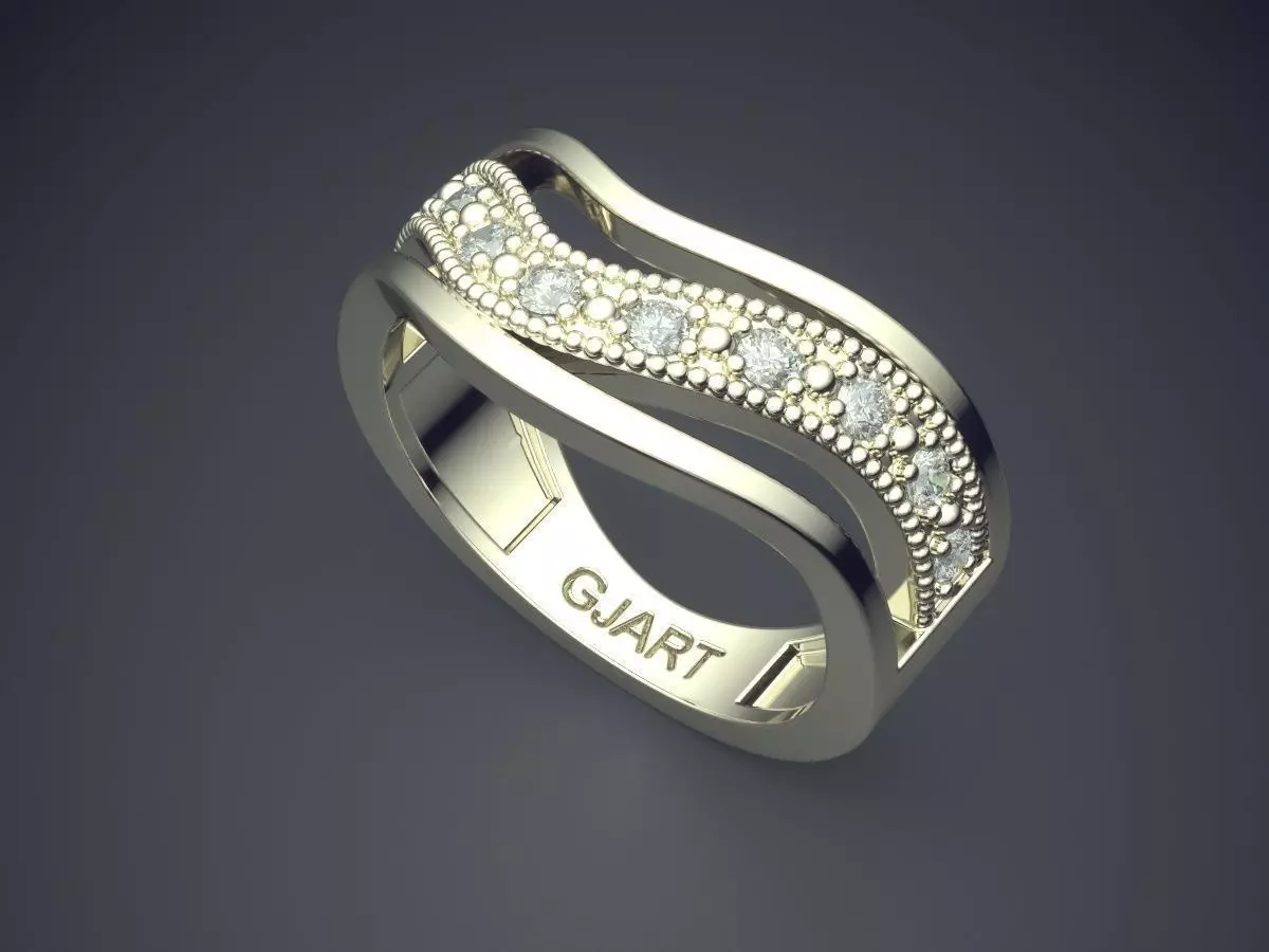 Unique Curved Ring With Diamonds Gjart A-469 3D print model_1