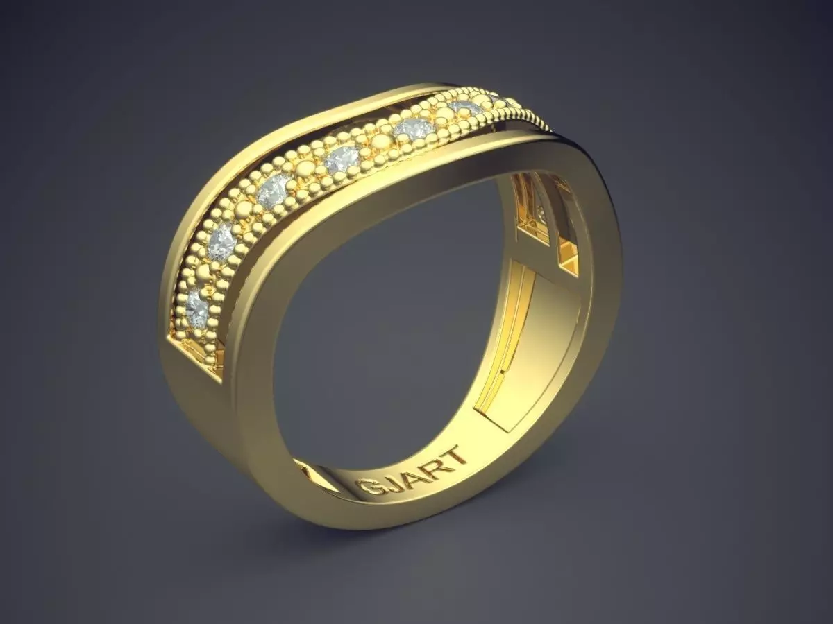Unique Curved Ring With Diamonds Gjart A-469 3D print model_0