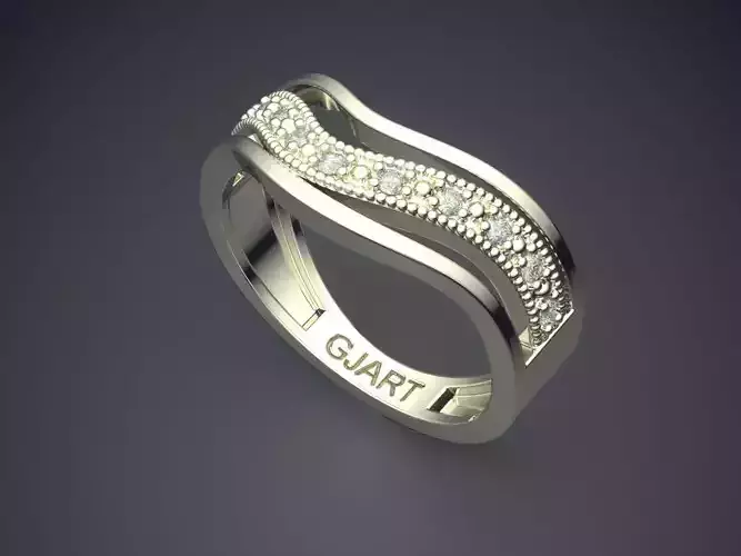 Unique Curved Ring With Diamonds Gjart A-467