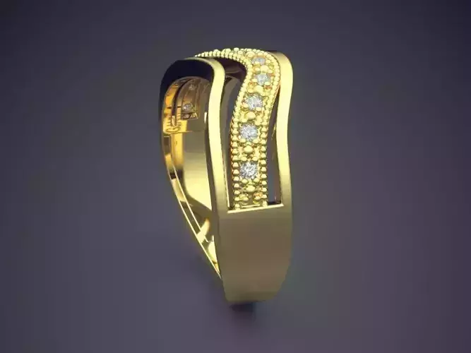 Unique Curved Ring With Diamonds Gjart A-467