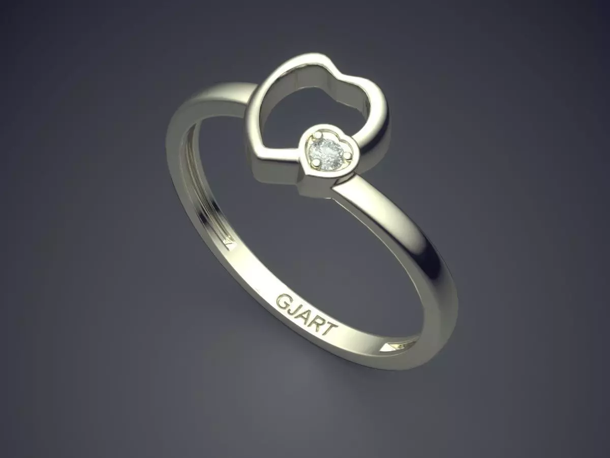Heart-shaped Ring With Diamond Gjart A-430 3D print model_1