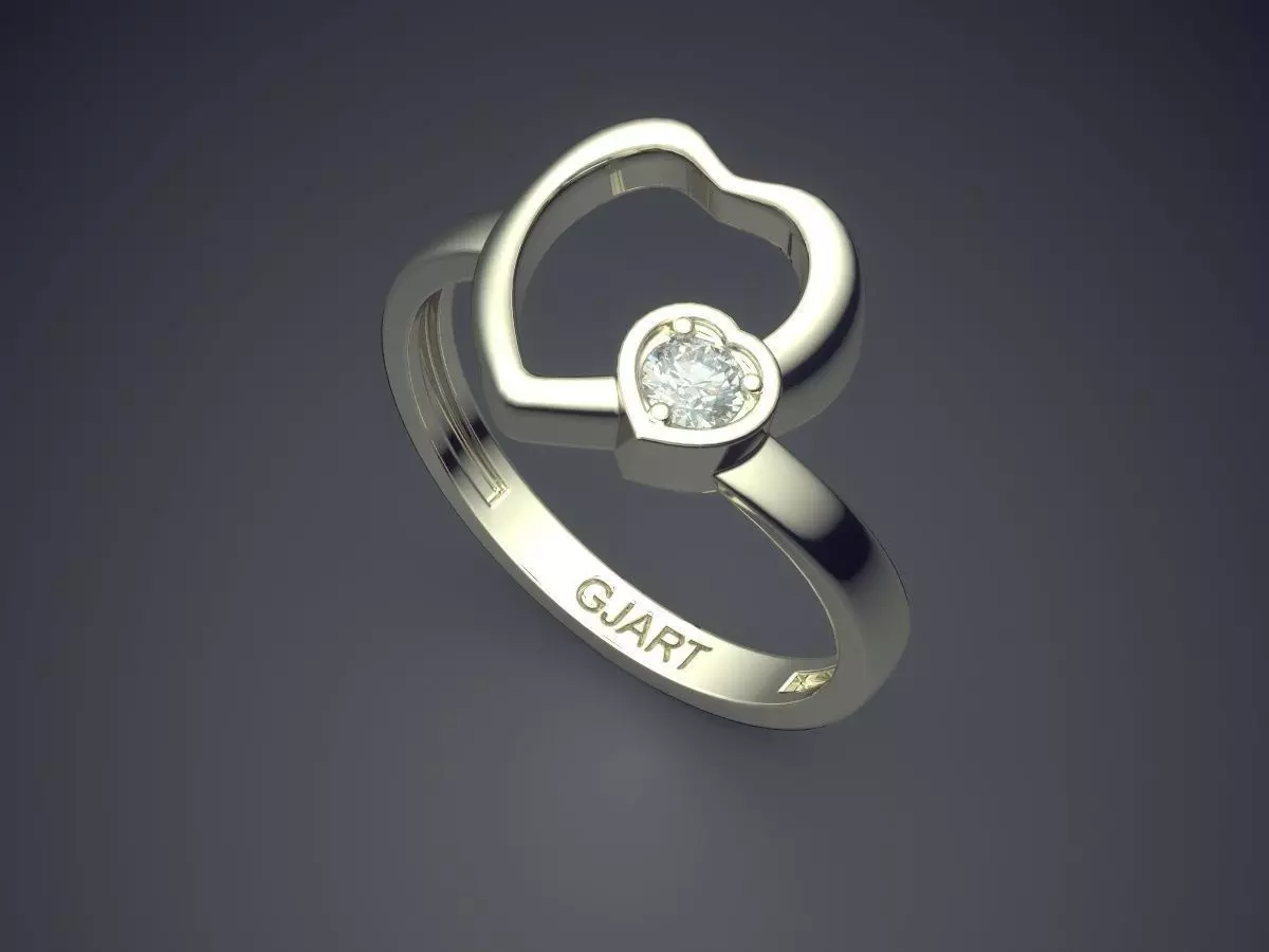 Heart-shaped Ring With Diamond Gjart A-428 3D print model_1