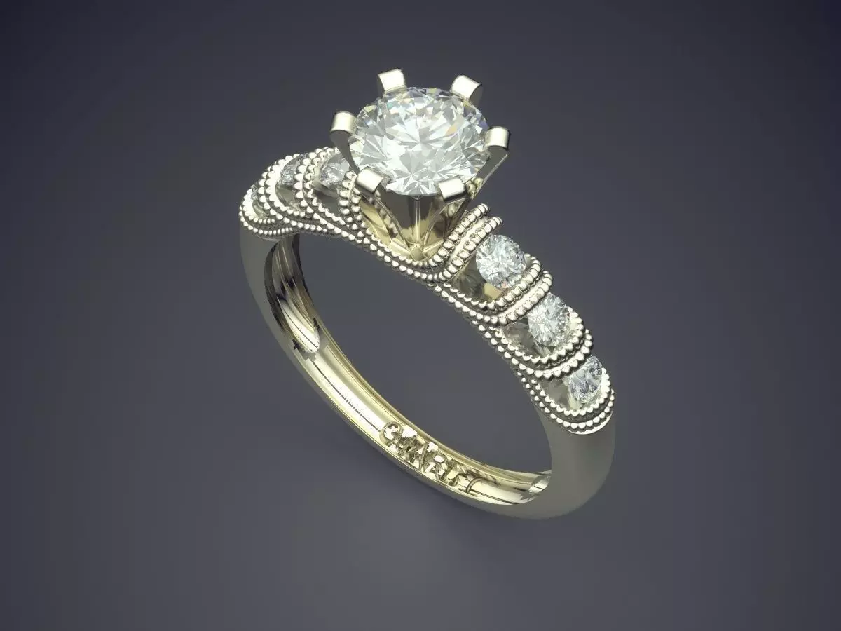 Ring With Diamonds A-366 3D print model_1