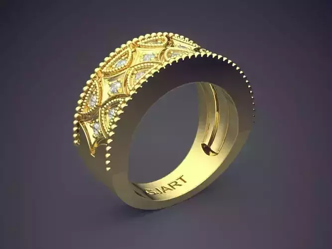 Engraved Detailed Ring With Diamonds Gjart A-257