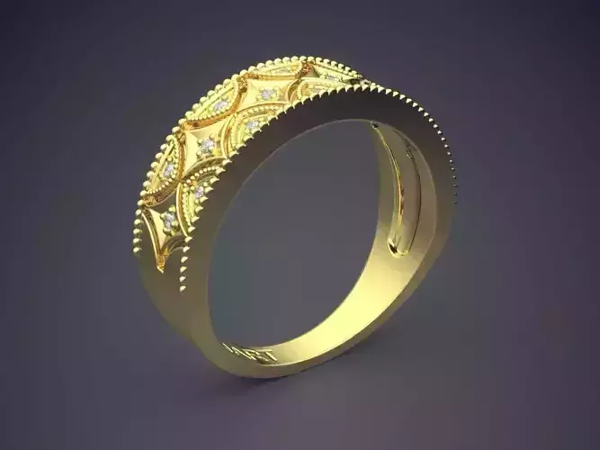 Engraved Detailed Ring With Diamonds Gjart A-256 3D print model