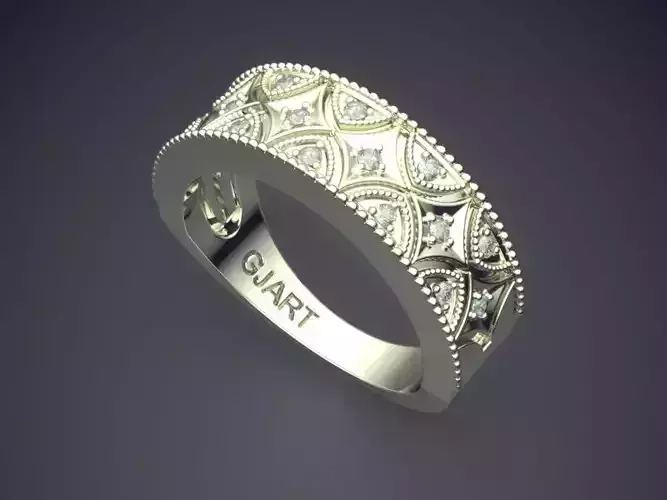 Engraved Detailed Ring With Diamonds Gjart A-255