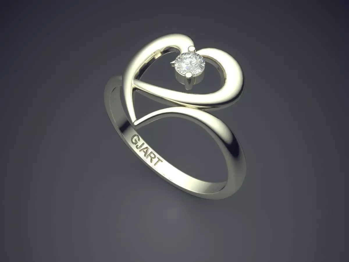 Heart-shaped Ring With Small Diamond Gjart A-200 3D print model_1