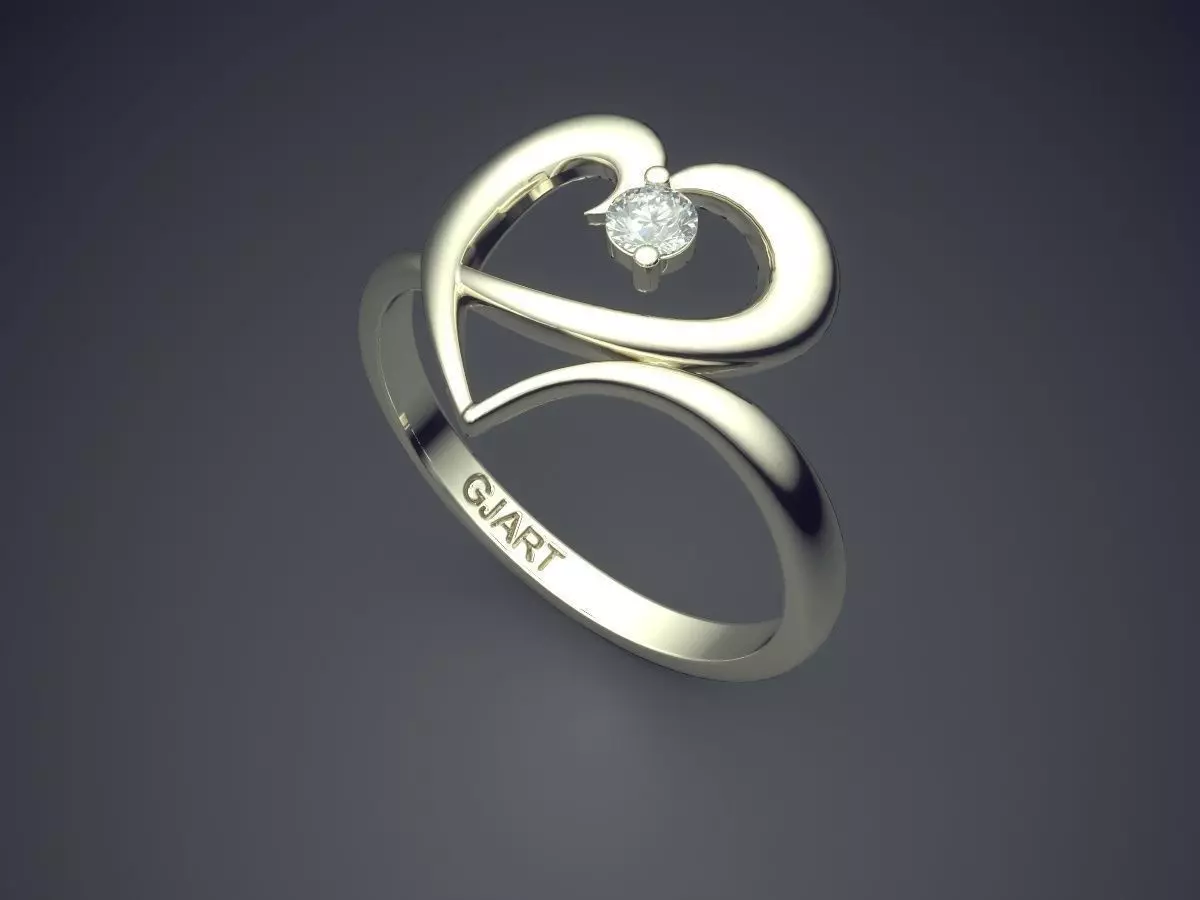 Heart-shaped Ring With Small Diamond Gjart A-200 3D print model_1