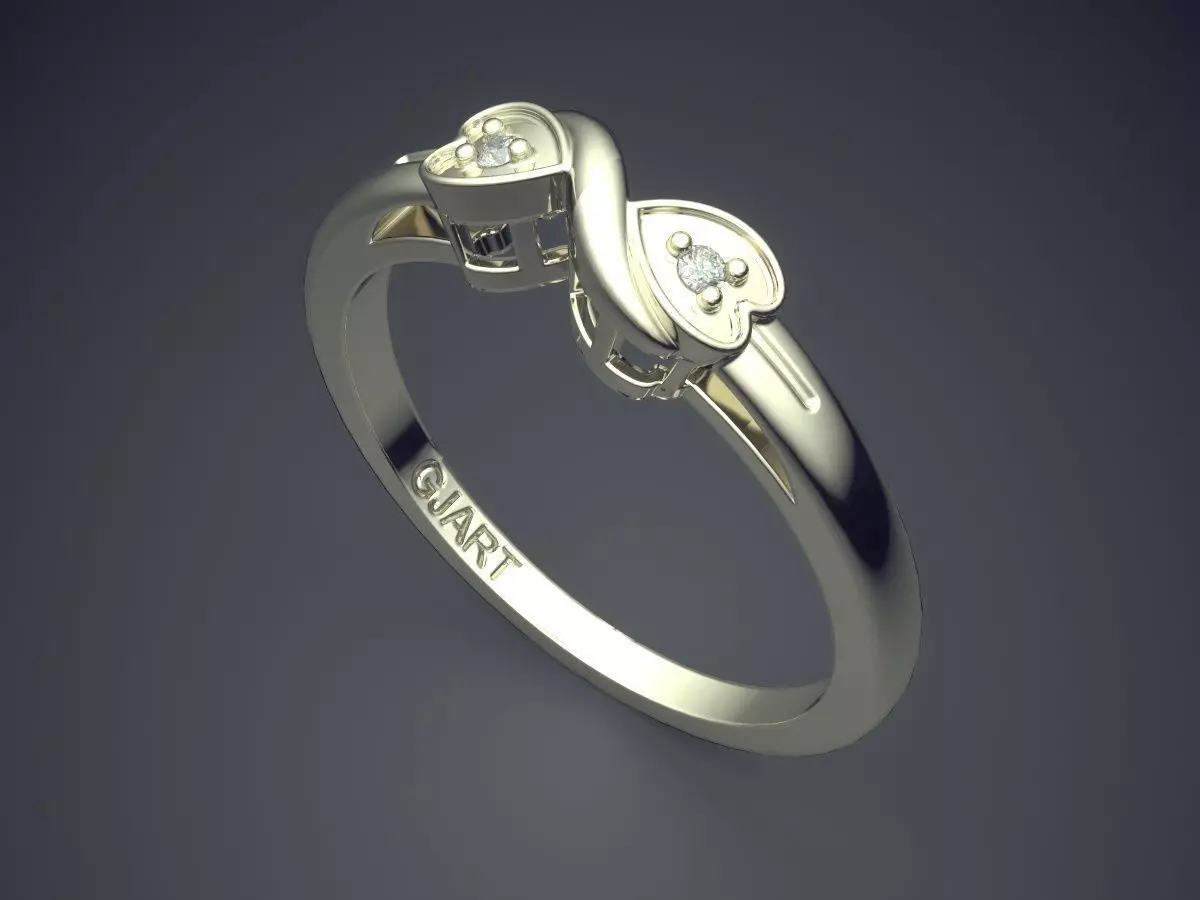 Heart-shaped Ring With Diamonds Gjart A-190 3D print model_1