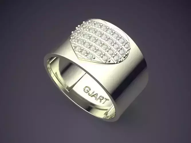Thick Ring With Engraved Heart Diamonds Gjart A-177