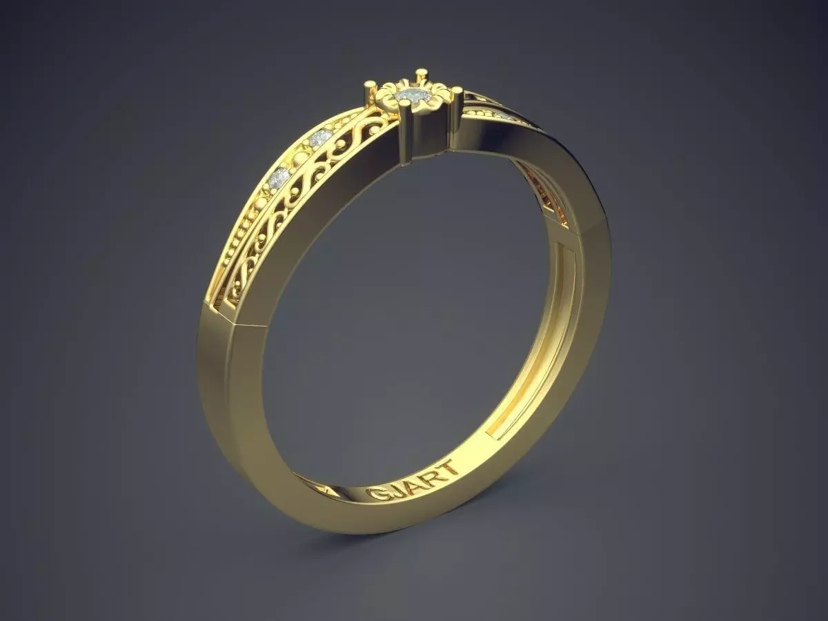 Detailed Ring With Diamonds A-122 3D print model_0