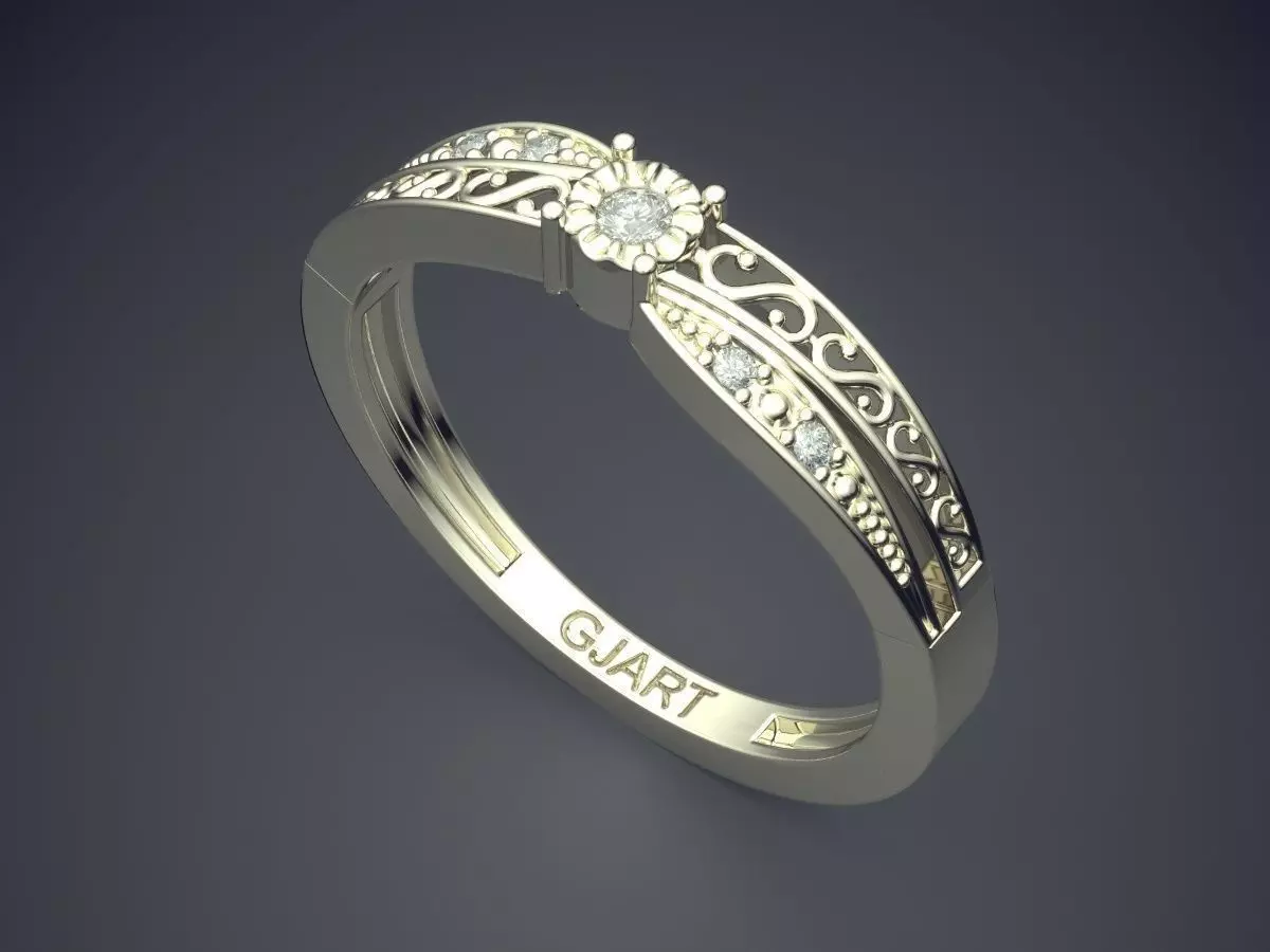 Detailed Ring With Diamonds A-122 3D print model_1