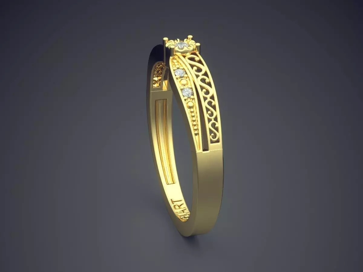 Detailed Ring With Diamonds A-122 3D print model_3