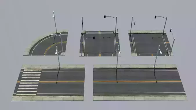Road Pack Low-poly 3D model
