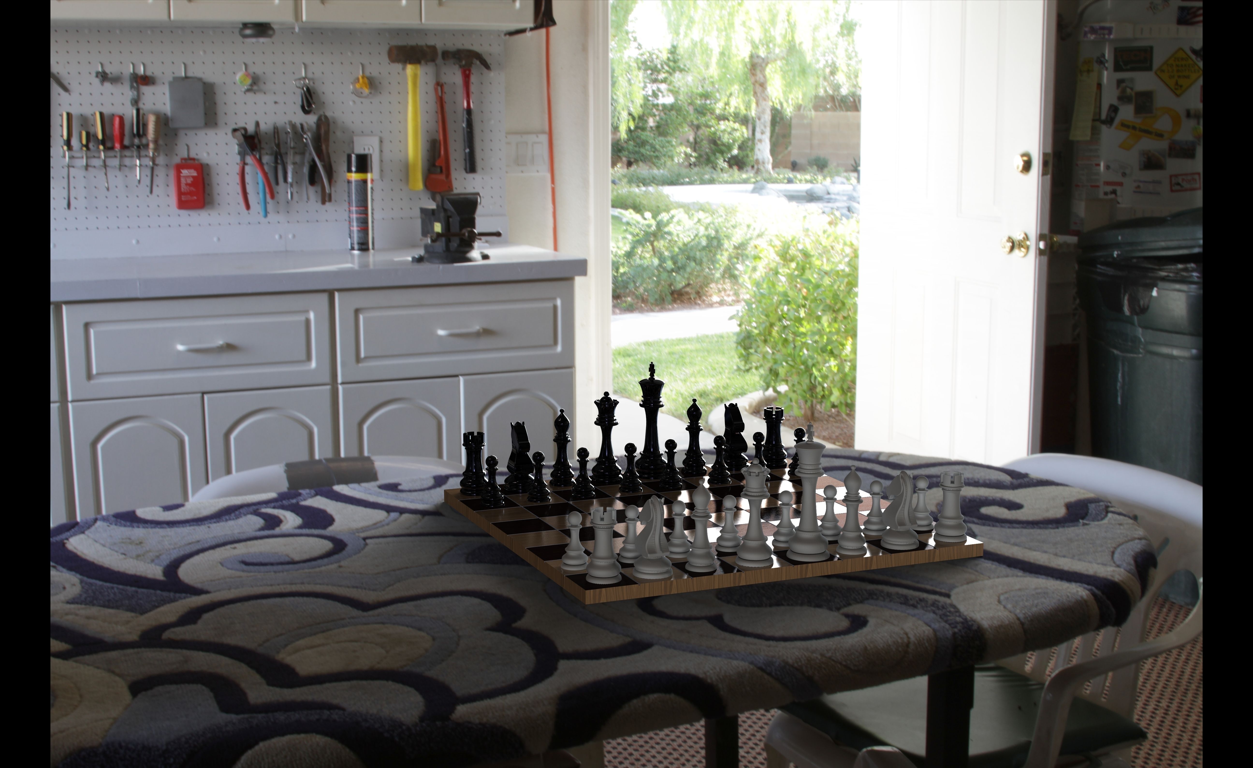 Chess Set table made of glass and metal Free 3D model_4