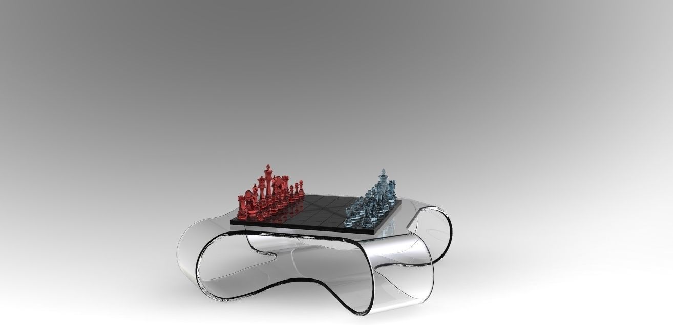 Chess Set table made of glass and metal Free 3D model_1