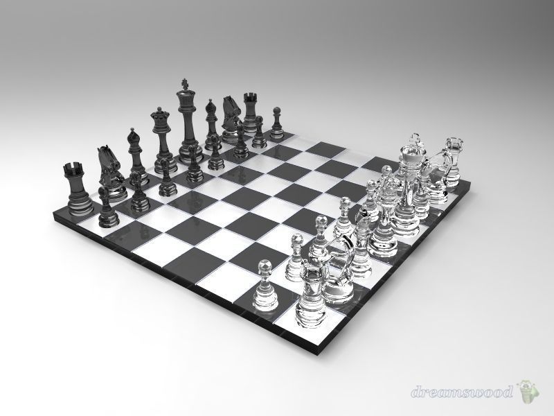 Chess Set table made of glass and metal Free 3D model_5