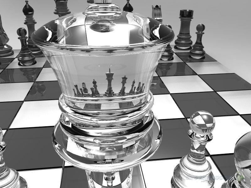Chess Set table made of glass and metal Free 3D model_6